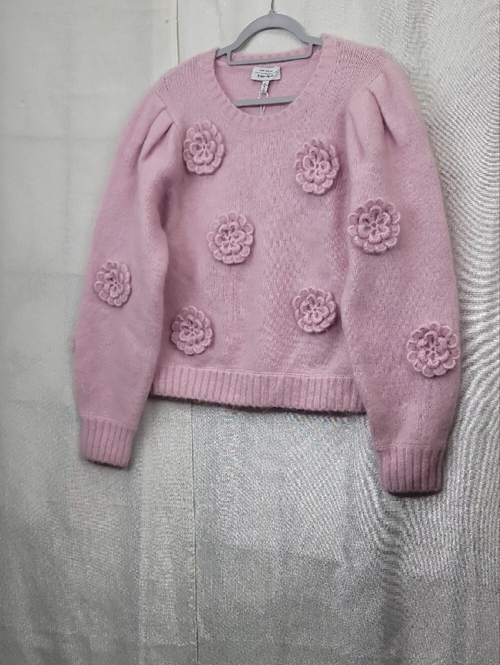 & Other Stories Nwt Rose-Appliqué Knit Jumper Sweater Size Large Mohair/wool - Picture 5 of 11